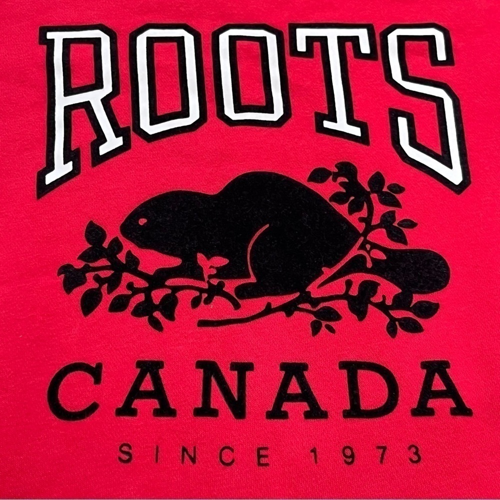ROOTS Kids Canada Beaver Crewneck Sweatshirt Unisex Size XXL 13-14 Red Black - Picture 4 of 6